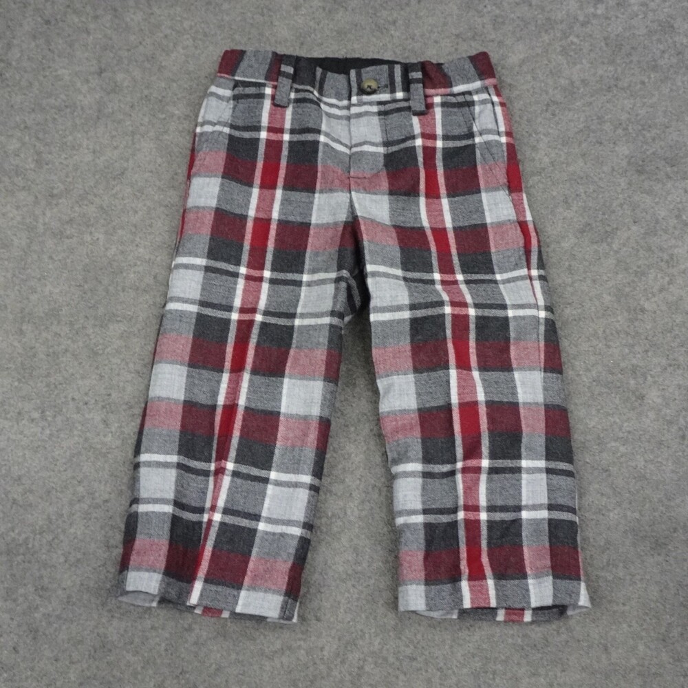 Janie & Jack Pants Boys 18-24 Months Black Wool Plaid Knit Toddler Flat Front